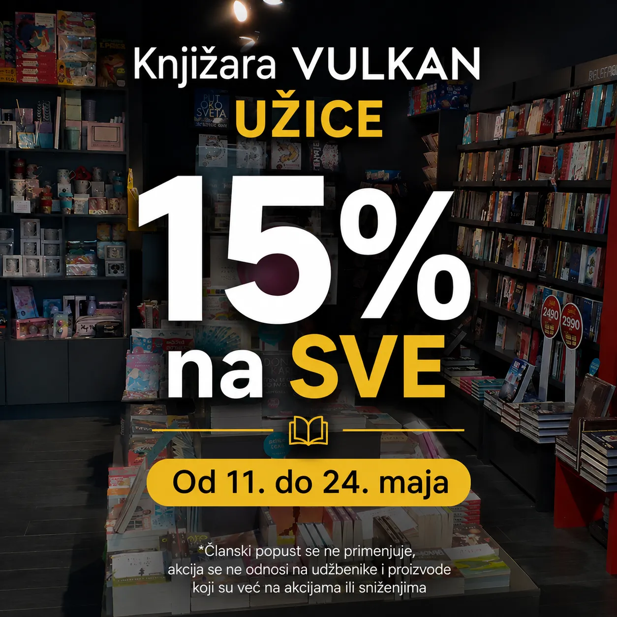 15% popusta na sve u knjižari Vulkan Užice