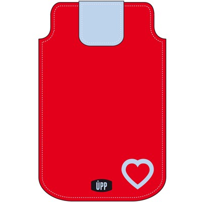PHONE POUCH BLUE HEART ON RED 