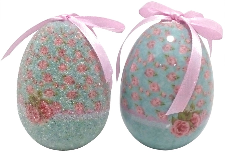 Uskršnje jaje sa ružicama PLAVO 7,5 cm 