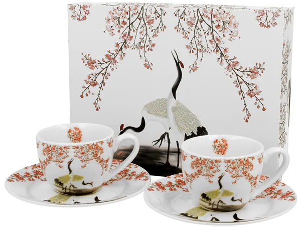 Šolje 2 ESPRESSO CUPS WITH SAUCERS SAKURA & CRANES 