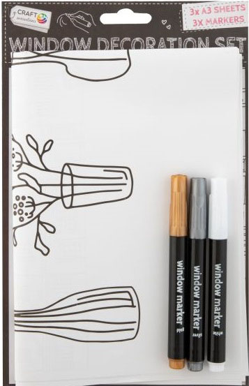 Set za dekoracuju stakla - 3 markera + 3 šablona 