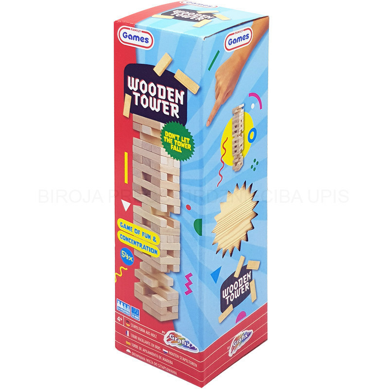 Drvene kockice za slaganje KULA 54 kom 