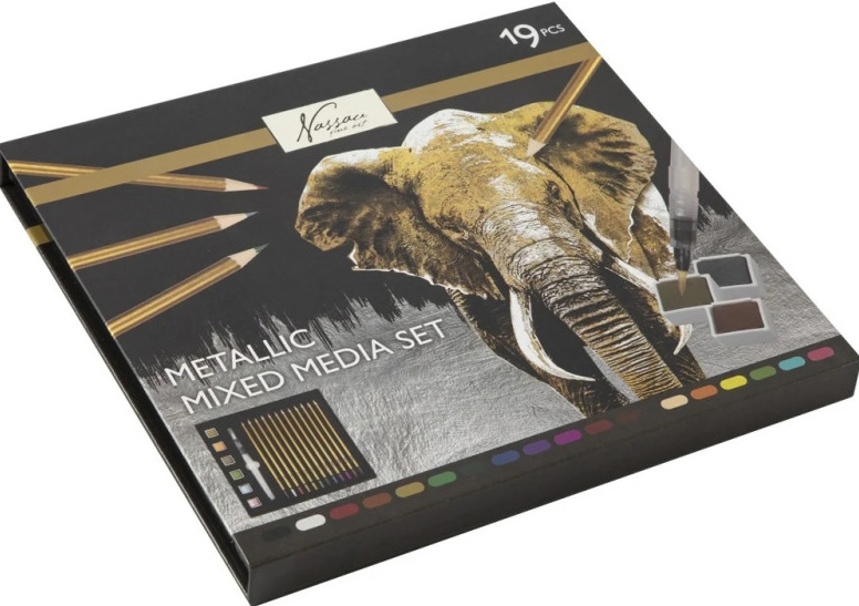 METALIK SET drvenih i vodenih boja u kutiji - 19 kom 