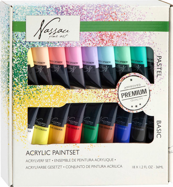 Tempere 18 x 36ml - ACRYLIC  9X BRIGHT, 9X PASTEL 