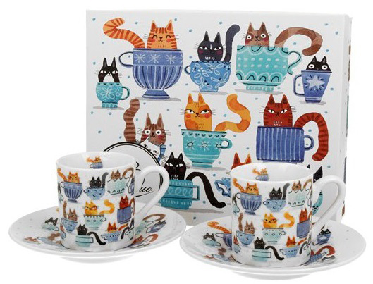 Set dve šolje za espreso CAT'S WORLD - TEACUP CATS 90ml 
