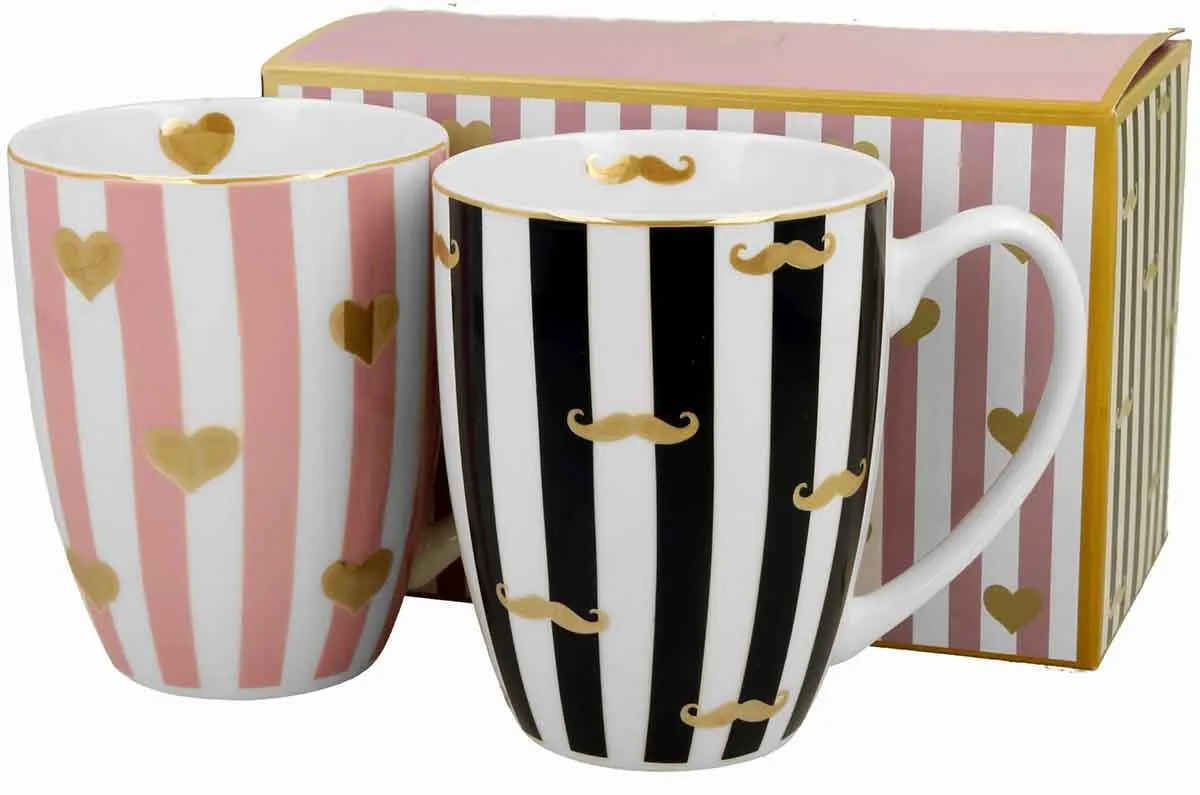Set dve CRNO/ROZE PRUGE šolje  u kutiji 