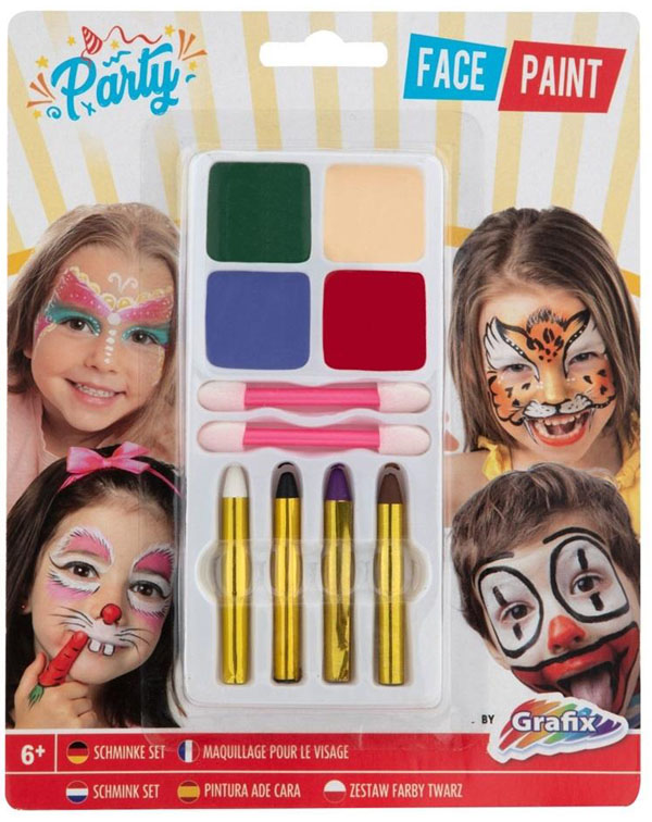 Kreativni set za bojenje lica, 4 boje, dva krejona, dva aplikatora 