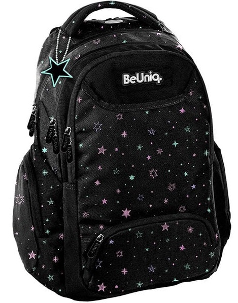 Ranac školski BEUNIQ CRNI - ROZE ZVEZDICE 