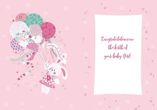Čestitka za rođenje deteta BUNNY & BALLOONS 