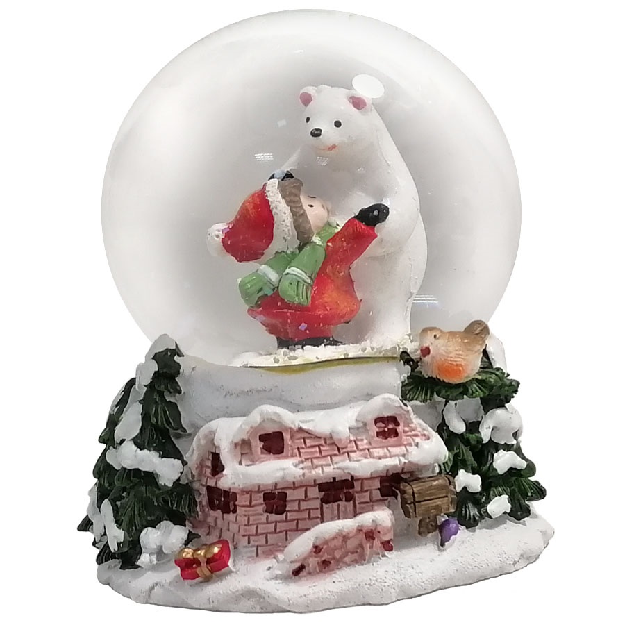 Novogodišnja snežna kugla BELI MEDA I DEVOJČICA 