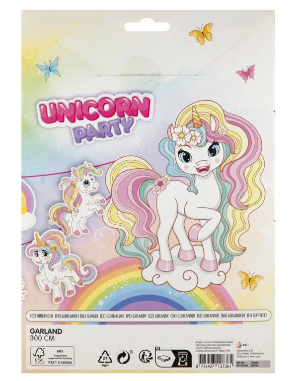 Rođendanska dekoracija - girlanda 3m UNICORN 14 zastavica 