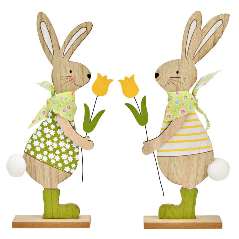 Uskršnji drveni zeka sa lalom 14x30cm (četiri vrste) 