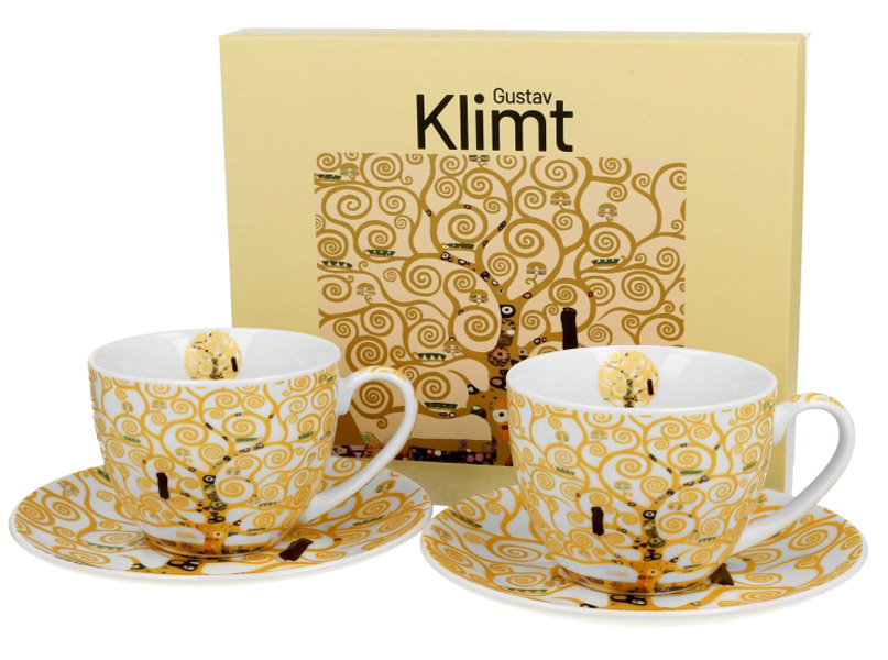 Set dve šolje sa tacnama TREE OF LIFE ECRU - G. KLIMT 