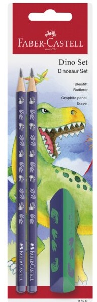 FABER CASTELL dve grafitne olovke + gumica DINOSAURUS 