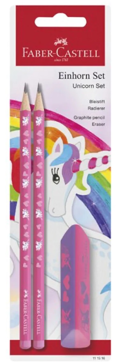 FABER CASTELL dve grafitne olovke + gumica JEDNOROG 