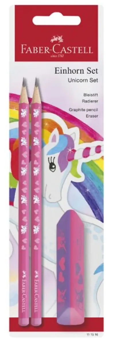 FABER CASTELL dve grafitne olovke + gumica JEDNOROG 