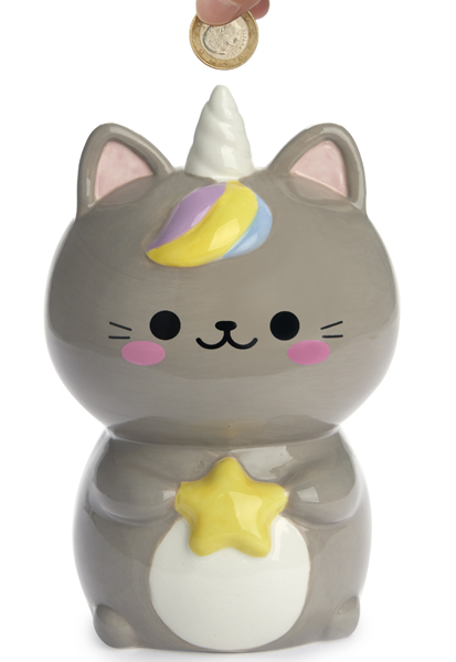 Keramička kasica SIVA MACA SA ZVEZDOM 