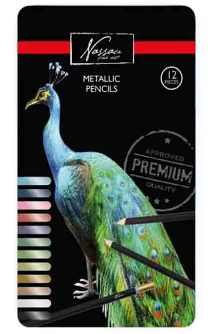 Drvene metalik bojice u metalnoj kutiji - NASSAU 12 komada 