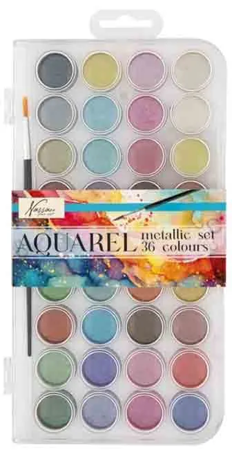 Set od 36 metalik vodenih boja NASSAU+ četkica 