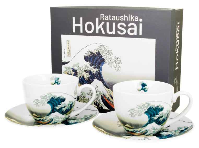 Set dve šolje sa tacnama THE GREAT WAVE - K. HOKUSAI 