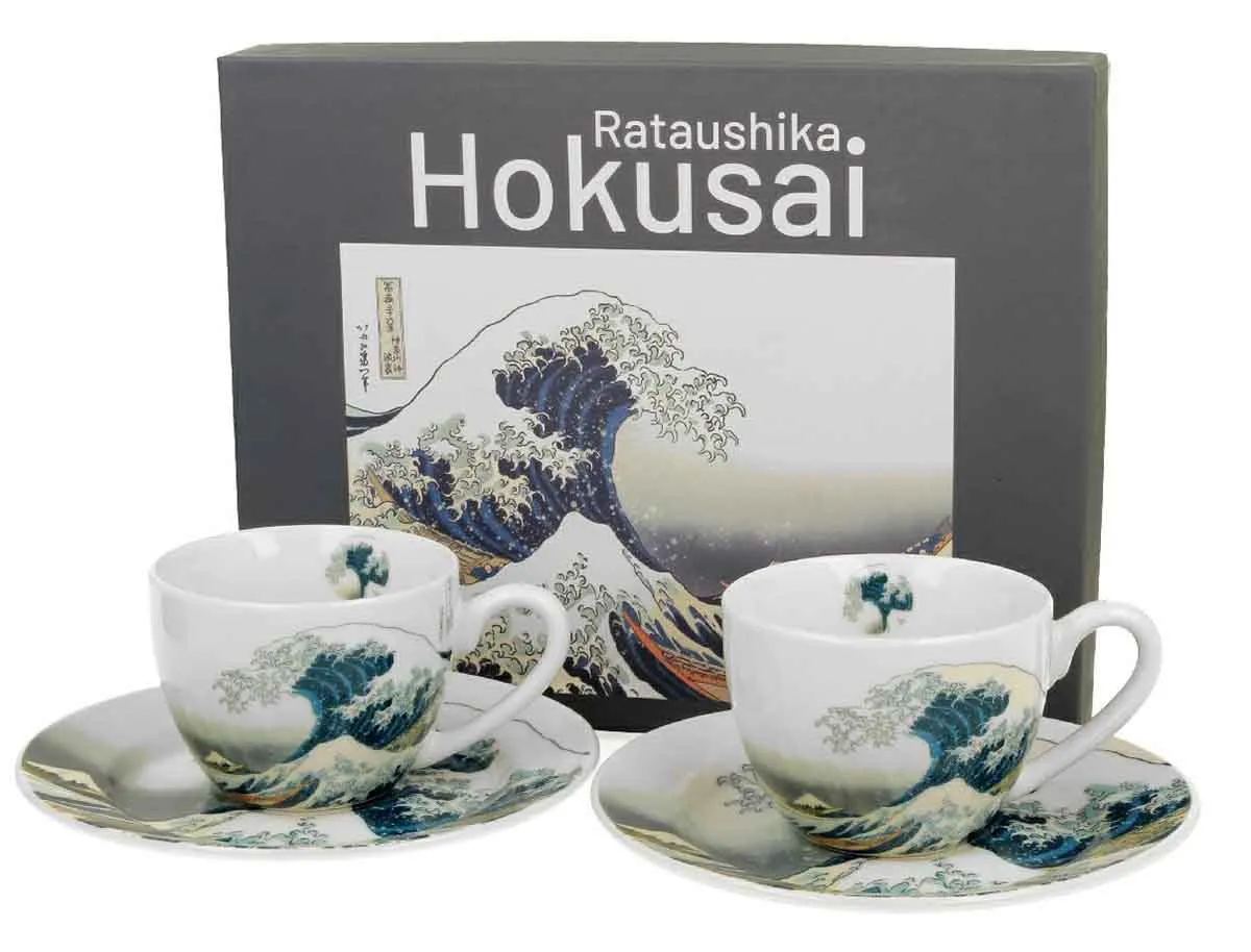 Set dve espreso šolje sa tacnama THE GREAT WAVE - K. HOKUSAI 