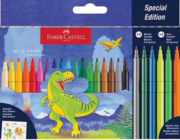 FABER CASTELL flomasteri 18+6  DINOSAURUS 