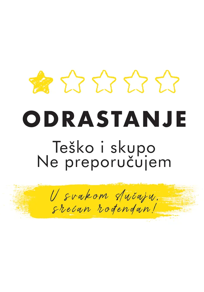 Čestitka ODRASTANJE NE PREPORUČUJEM 