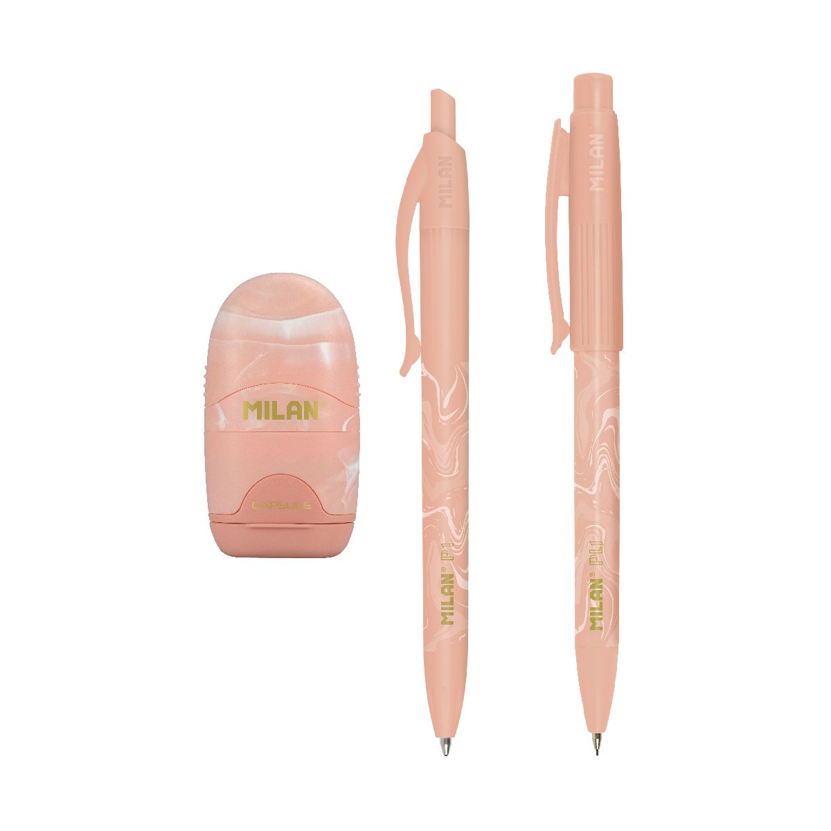 Školski set MILAN - PINK (patent olovka, hemijska, gumica sa rezačem) 