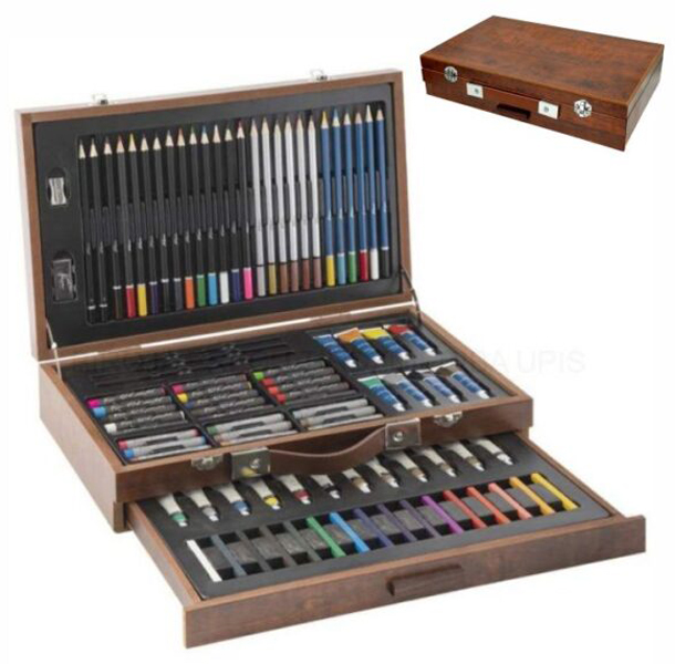 Umetnički set u drvenom koferu 91kom 