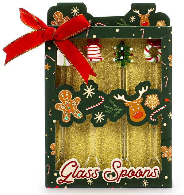 Novogodišnji set četiri dugačke kašičice ZELENI 