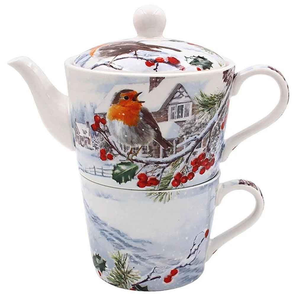 Šolja i čajnik CHRISTMAS ROBINS Nova Godina 