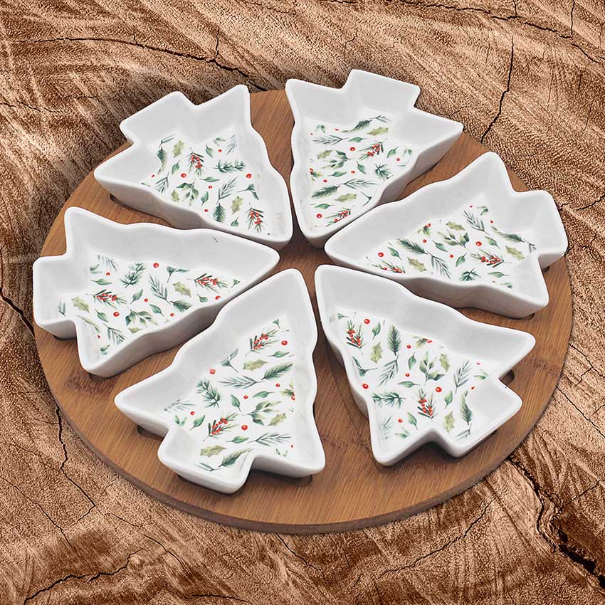 Činije sa poslužavnikom NOVA GODINA Jelkice 