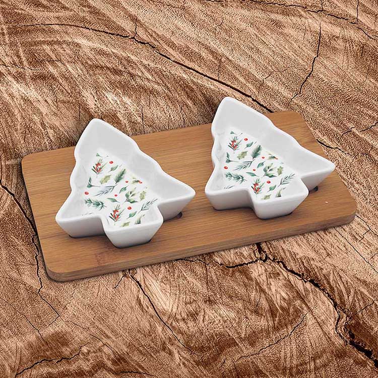 Činije sa poslužavnikom NOVA GODINA Jelkice 