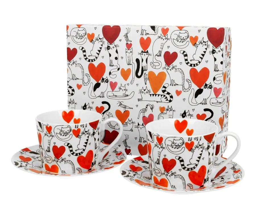 Dve šoljice sa tanjirićima CAT’S WORLD - HEARTS 230 ml 