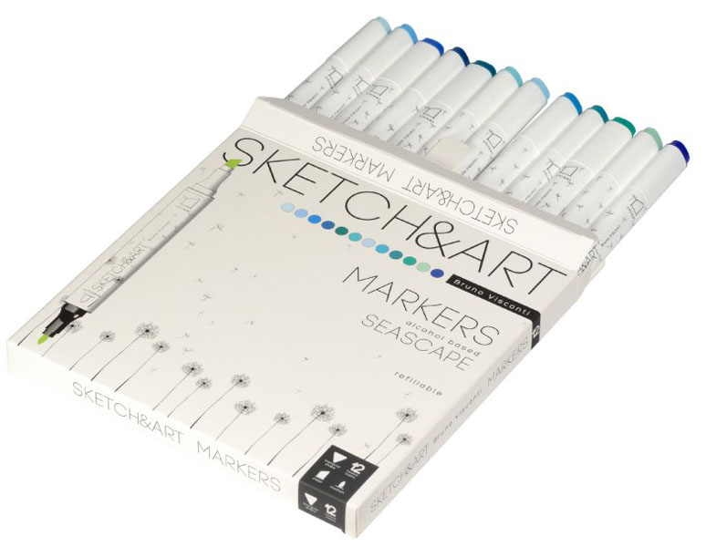 SKETCH & ART dvostrani markeri 12 NIJANSI - PLAVI 