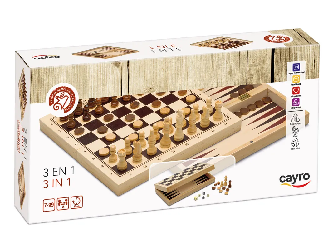 Set društvenih igrara 3 u 1 (Šah, dame, bekgemon) 