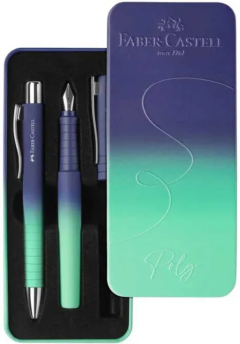 FABER CASTELL set POLY hemijska olovka+naliv pero BUZZING BLUE