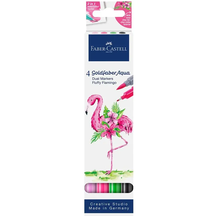 FABER CASTELL flomasteri GOFA AQUA DUAL FLUFFY FLAMINGO 4kom
