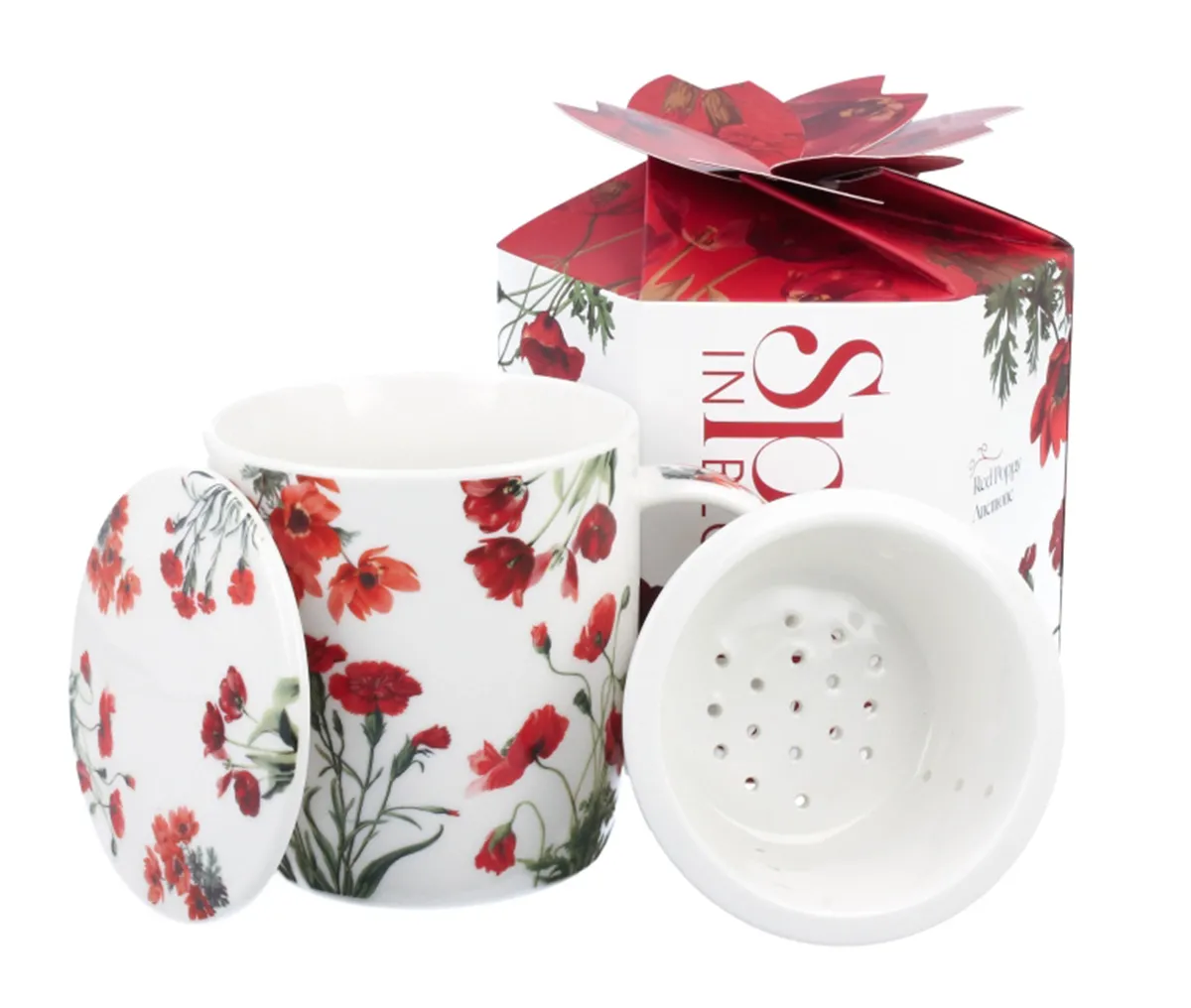 Šolja sa infuzerom u poklon kutiji RED FLOWERS 390ml 