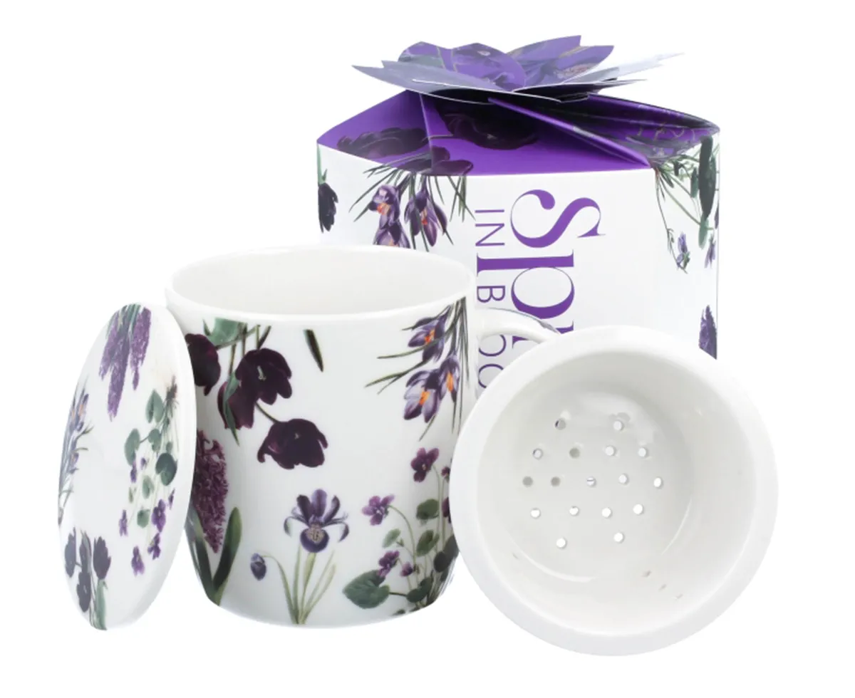 Šolja sa infuzerom u poklon kutiji PURPLE FLOWERS 390ml