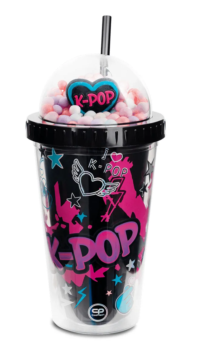 K- POP šolja sa slamčicom CRNA