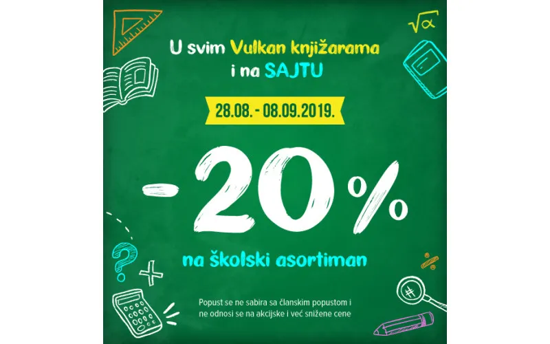 20% popusta na školski asortiman u Knjižarama Vulkan