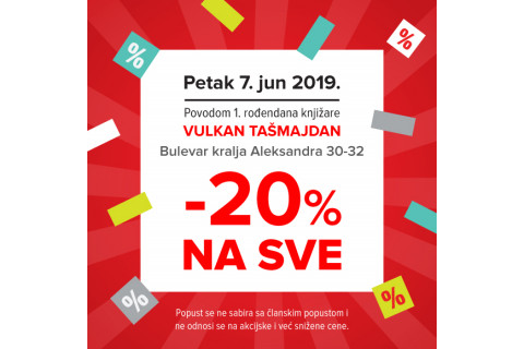 Prvi rođendan knjižare Tašmajdan - 20% popusta 7. juna