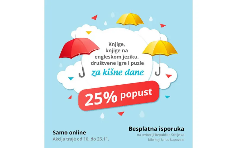 ZA KIŠNE DANE - 25% popusta na knjige, puzle, društvene igre i knjige na engleskom jeziku