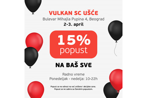 15% POPUSTA NA SVE - SAMO U KNJIŽARI VULKAN UŠĆE