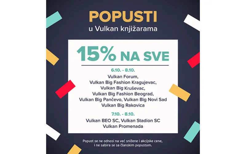 VIKEND POPUST od 15% NA SVE u odabranim knjižarama Vulkan