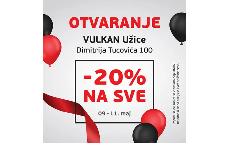 20% POPUSTA NA SVE u knjižari Vulkan UŽICE od 9. do 11. maja
