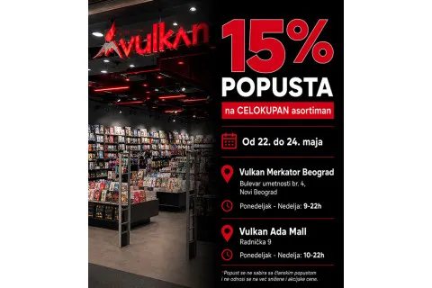 15% popusta na sve u knjižarama  Vulkan Merkator Beograd i Vulkan Ada Mall