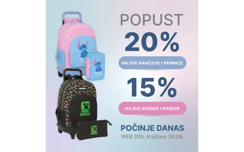 20% POPUSTA na SVE rančeve i pernice ::: 15% popusta na SVE sveske i pribor