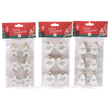 Novogodišnje štipaljke WHITE XMAS 6 kom 